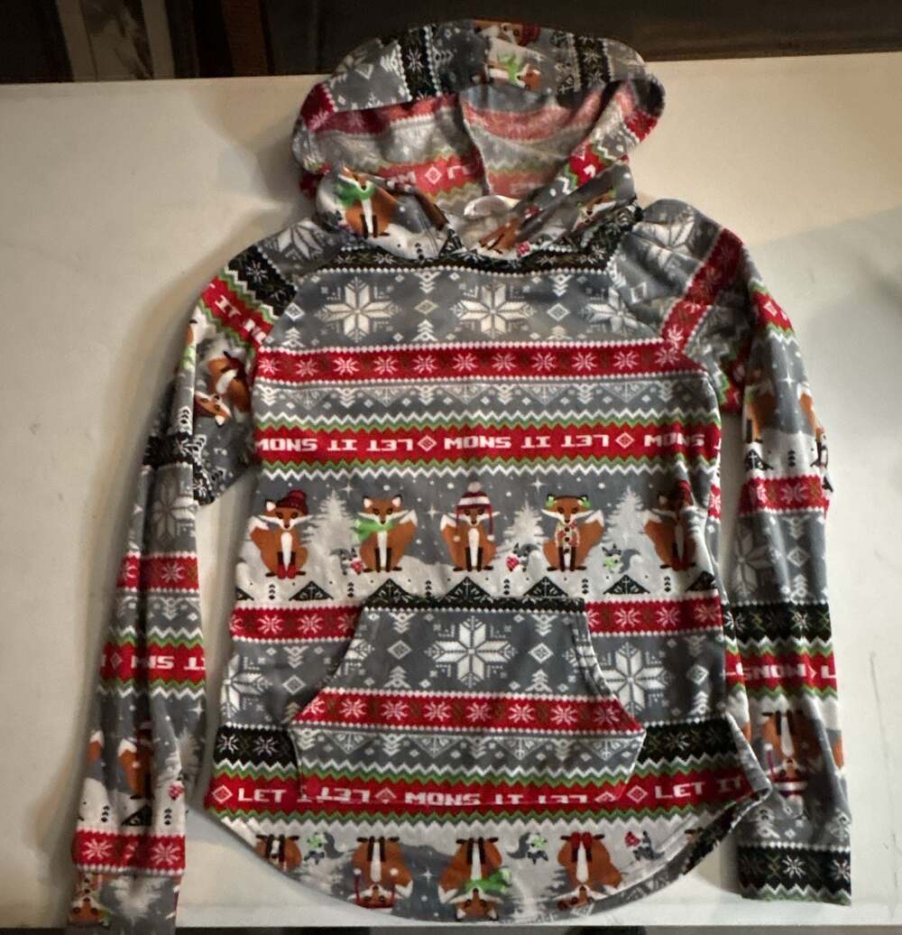 No Boundaries Christmas Ugly Sweater Hoodie Fox Print Size XS